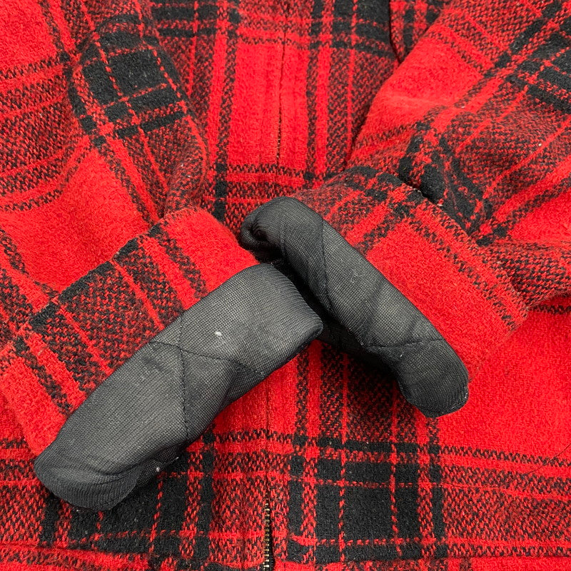 【中古品】【メンズ】 MANHATTAN マンハッタン CORDUROY COLLAR CHECK WOOL JACKET コーデュロイ カラー チェック ウールジャケット USA製 アウター 146-260118-as-05-izu サイズ：L カラー：レッド×ブラック 万代Net店
