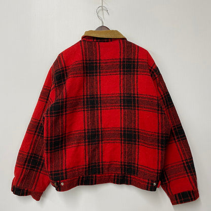 【中古品】【メンズ】 MANHATTAN マンハッタン CORDUROY COLLAR CHECK WOOL JACKET コーデュロイ カラー チェック ウールジャケット USA製 アウター 146-260118-as-05-izu サイズ：L カラー：レッド×ブラック 万代Net店