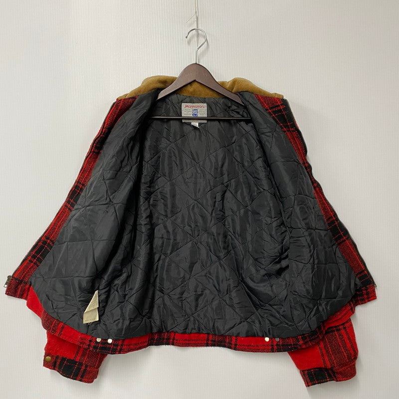 【中古品】【メンズ】 MANHATTAN マンハッタン CORDUROY COLLAR CHECK WOOL JACKET コーデュロイ カラー チェック ウールジャケット USA製 アウター 146-260118-as-05-izu サイズ：L カラー：レッド×ブラック 万代Net店