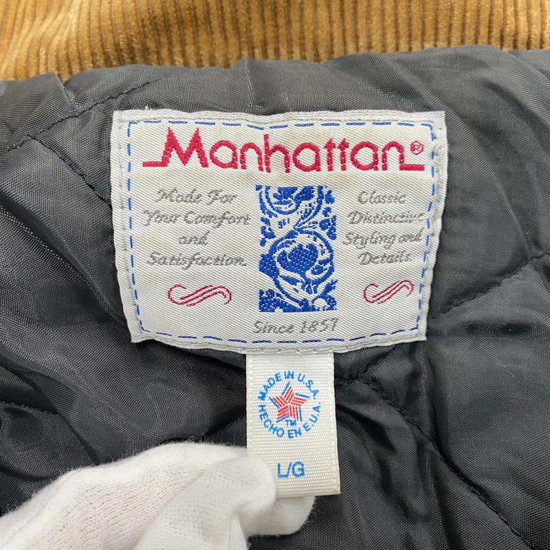 【中古品】【メンズ】 MANHATTAN マンハッタン CORDUROY COLLAR CHECK WOOL JACKET コーデュロイ カラー チェック ウールジャケット USA製 アウター 146-260118-as-05-izu サイズ：L カラー：レッド×ブラック 万代Net店