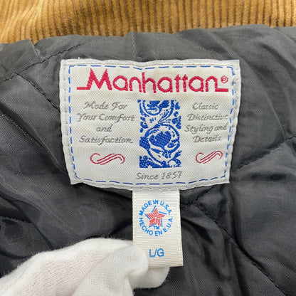 【中古品】【メンズ】 MANHATTAN マンハッタン CORDUROY COLLAR CHECK WOOL JACKET コーデュロイ カラー チェック ウールジャケット USA製 アウター 146-260118-as-05-izu サイズ：L カラー：レッド×ブラック 万代Net店