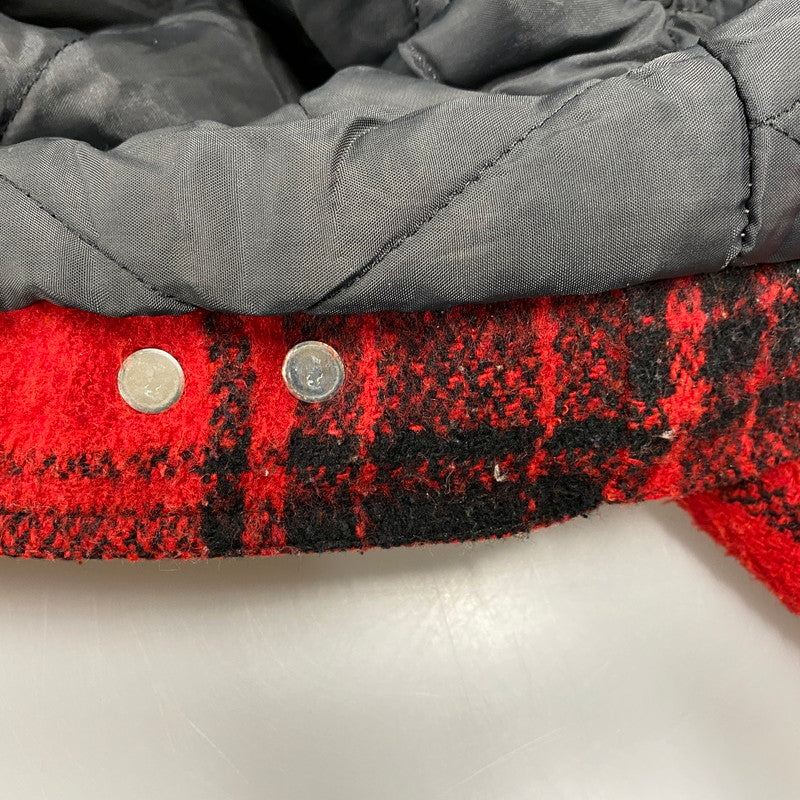 【中古品】【メンズ】 MANHATTAN マンハッタン CORDUROY COLLAR CHECK WOOL JACKET コーデュロイ カラー チェック ウールジャケット USA製 アウター 146-260118-as-05-izu サイズ：L カラー：レッド×ブラック 万代Net店