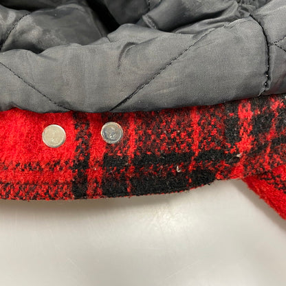 【中古品】【メンズ】 MANHATTAN マンハッタン CORDUROY COLLAR CHECK WOOL JACKET コーデュロイ カラー チェック ウールジャケット USA製 アウター 146-260118-as-05-izu サイズ：L カラー：レッド×ブラック 万代Net店