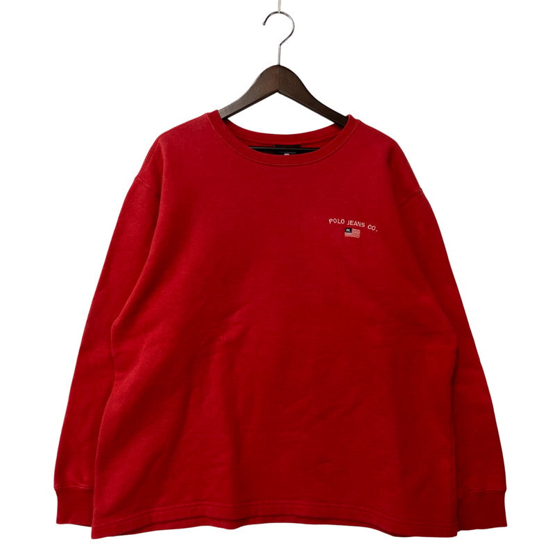 【中古品】【メンズ】 RALPH LAUREN ラルフローレン SWEATSHIRT スウェットシャツ USA製 トレーナー 長袖 トップス 146-260119-as-17-izu サイズ：M/L カラー：レッド 万代Net店