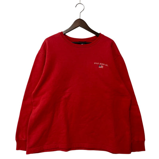 【中古品】【メンズ】 RALPH LAUREN ラルフローレン SWEATSHIRT スウェットシャツ USA製 トレーナー 長袖 トップス 146-260119-as-17-izu サイズ：M/L カラー：レッド 万代Net店