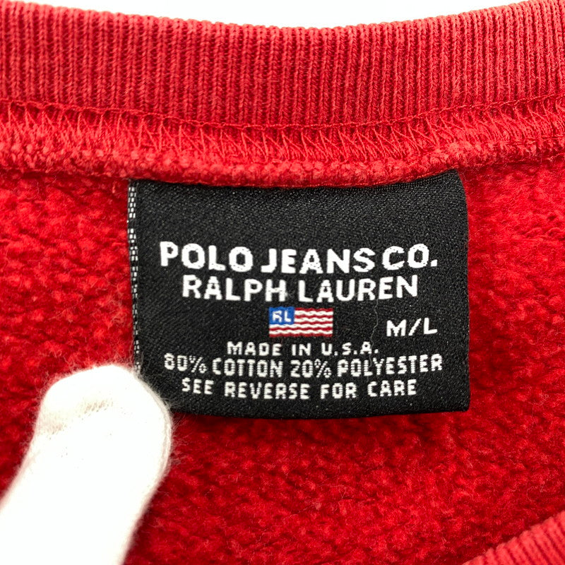 【中古品】【メンズ】 RALPH LAUREN ラルフローレン SWEATSHIRT スウェットシャツ USA製 トレーナー 長袖 トップス 146-260119-as-17-izu サイズ：M/L カラー：レッド 万代Net店