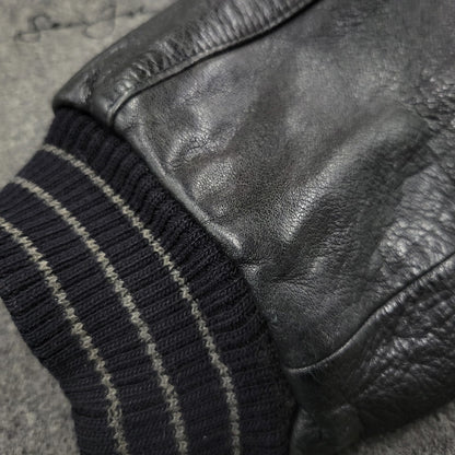 【中古品】【メンズ】 QUILTING LINER GENUINE LEATHER×WOOL SUTADIUM JACKET キルティング ライナー ジェニュイン レザー ウール スタジアムジャケット スタジャン 146-260118-tt-01-izu サイズ：XL カラー：グレー×ブラック 万代Net店