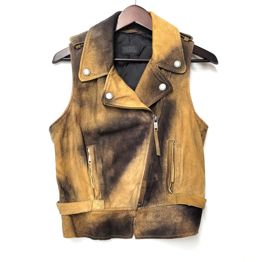 【中古品】【レディース】 LAMB LEATHER RIDERS VEST ラムレザー ライダースベスト 168-260122-as-14-izu サイズ：S カラー：ブラウン系 万代Net店