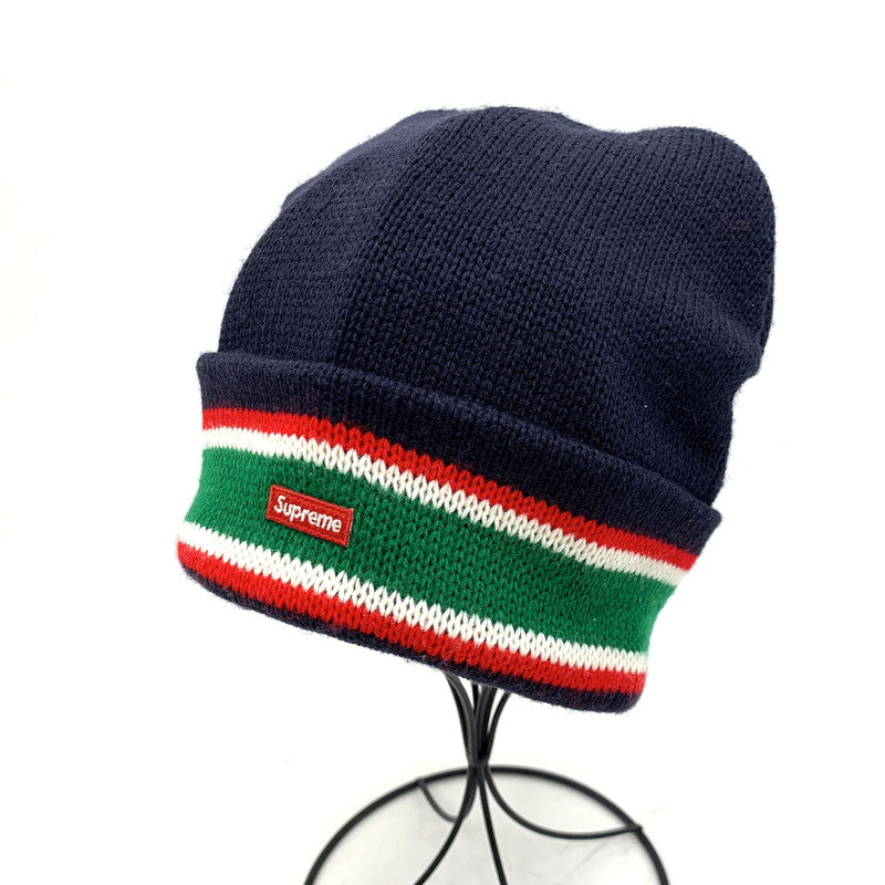 【中古品】【メンズ/レディース】 STRIPE CUFF BEANIE ストライプ カフ ビーニー ニット帽 帽子 185-260119-as-02-izu サイズ：F カラー：ネイビー 万代Net店