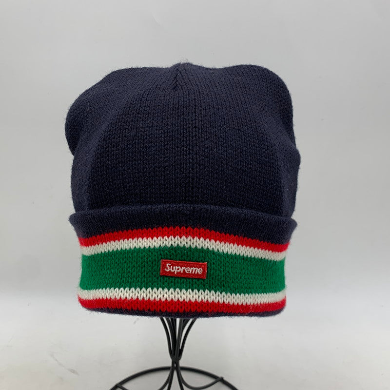 【中古品】【メンズ/レディース】 STRIPE CUFF BEANIE ストライプ カフ ビーニー ニット帽 帽子 185-260119-as-02-izu サイズ：F カラー：ネイビー 万代Net店