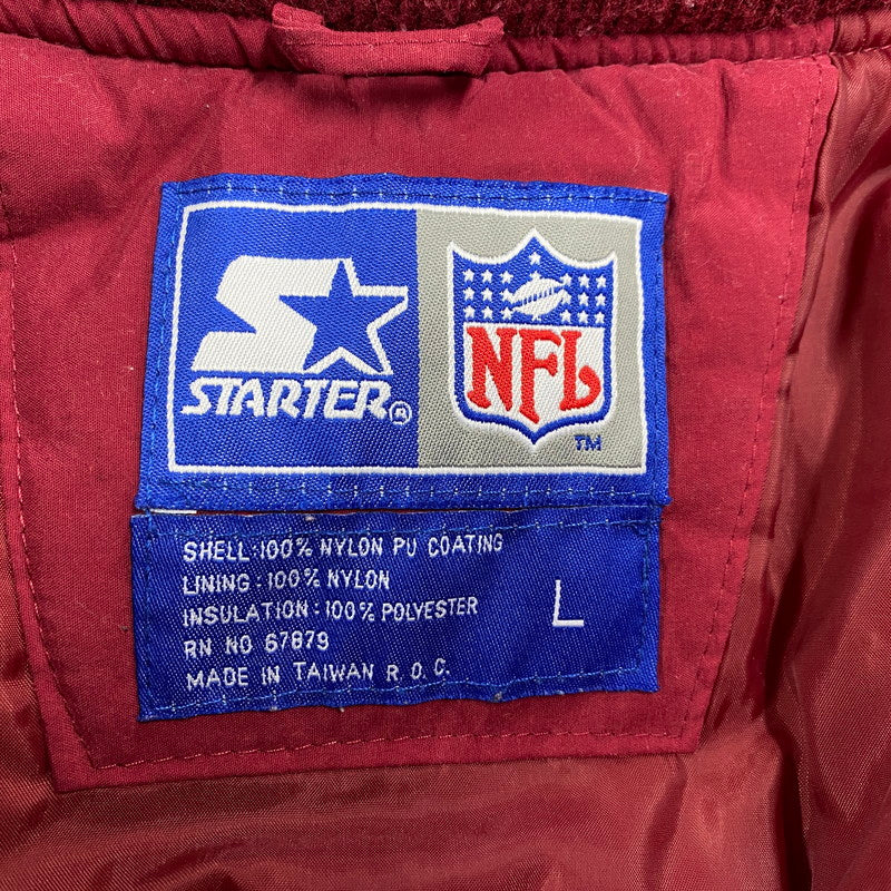 【現状渡し品】【メンズ】 STARTER × NFL スターター バイ エヌエフエル90S 台湾製"REDSKINS"レッドスキンズ NYLON HOODED DOWN JACKET ナイロン フーデッド ダウン ジャケット アウター 146-260123-mh-02-izu サイズ：L カラー：ワインレッド/イエロー 万代Net店
