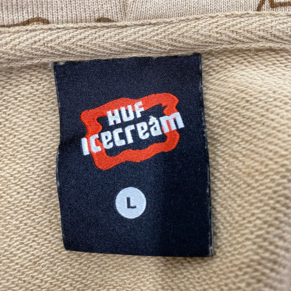 【中古品】【メンズ】 HUF ハフ ×ICECREAM アイスクリーム FL00199 RUNNING DOG FULL ZIP HOODED SWEATSHIRT ランニングドッグフルジップフーデッド スウェットシャツ 142-260128-tt-13-izu サイズ：L カラー：ベージュ 万代Net店