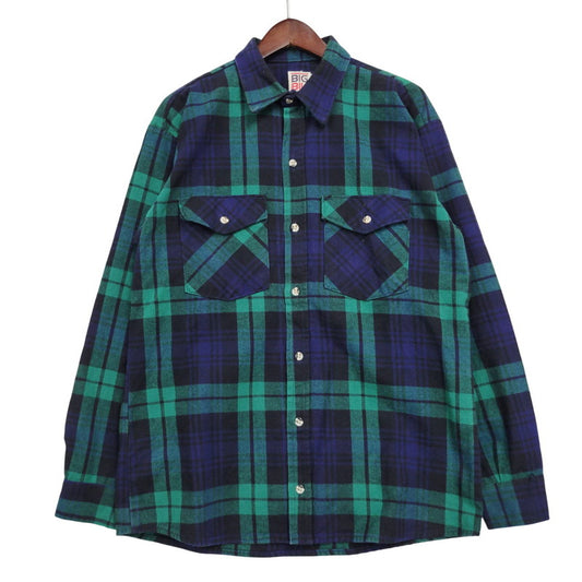 【中古品】【メンズ】 BIG BILL ビッグビル BLOCK CHECK SHIRT ブロック チェック シャツ トップス 長袖 146-260128-kh-02-izu サイズ：M カラー：グリーン×ネイビー 万代Net店