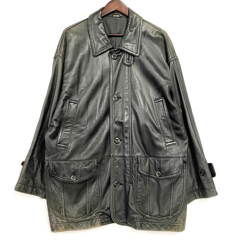 【現状渡し品】【メンズ】 INTERMEZZO インターメッツォ SHEEPSKIN LEATHER COAT シープスキン レザー コート アウター 146-260129-yn-02-izu サイズ：L カラー：ブラック 万代Net店