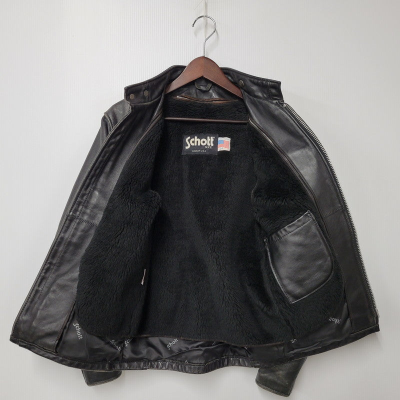 【現状渡し品】【メンズ】 LOT641 USA製 BOA LINER SINGLE RIDERS JACKET ボア ライナー シングル ライダース ジャケット アウター 145-260129-cs-14-izu サイズ：34 カラー：ブラック 万代Net店