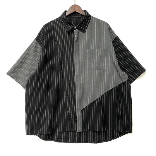 【中古品】【メンズ】 SAIKOUCHIKU SS STRIPE SHIRT HA020901AD 再構築 ショートスリーブ ストライプ シャツ 半袖 トップス 147-260214-as-09-izu サイズ：F カラー：ブラック×グレー 万代Net店