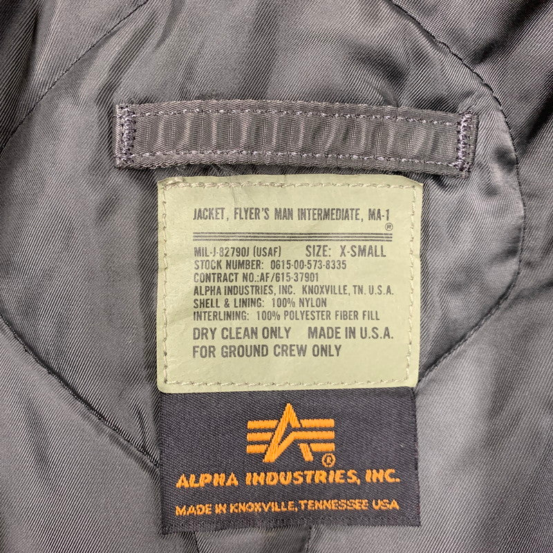 【中古品】【メンズ】 ALPHA INDUSTRIES アルファインダストリーズ 0615-00-573-8335 USA製 MA-1 FLIGHT JACKET フライト ジャケット アウター 145-260130-ya-14-izu サイズ：XS カラー：ダークグリーン 万代Net店