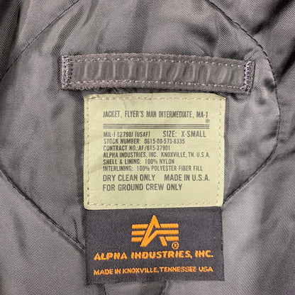 【中古品】【メンズ】 ALPHA INDUSTRIES アルファインダストリーズ 0615-00-573-8335 USA製 MA-1 FLIGHT JACKET フライト ジャケット アウター 145-260130-ya-14-izu サイズ：XS カラー：ダークグリーン 万代Net店