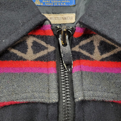 【中古品】【メンズ】 HIGH GRADE WESTERN WEAR ハイグレード ウェスタン ウェア USA製 70’S ROCKET TALONZIP NATIVE PATTERN WOOL JACKET タロンジップ ネイティブ パターンウール ジャケット アウター 146-260209-cs-17-izu サイズ：XL カラー：ブラック 万代Net店