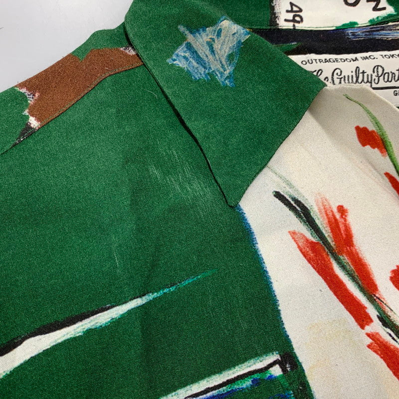 【中古品】【メンズ】 × JEANｰMICHEL BASQUIAT ジャン・ミシェル・バスキア HAWAIIAN SHIRT ショートスリーブ ハワイアン シャツ トップス 142-260320-kh-03-izu サイズ：M カラー：グリーン系 万代Net店