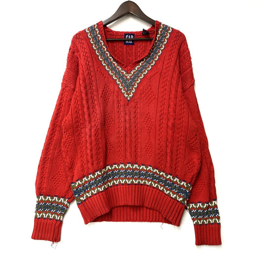 【中古品】【メンズ】 OLD GAP オールドギャップ V-NECK COTTON TILDEN KNIT SWEATER Vネック コットン チルデン ニット セーター トップス 長袖 146-260206-kh-15-izu サイズ：L カラー：レッド系 万代Net店