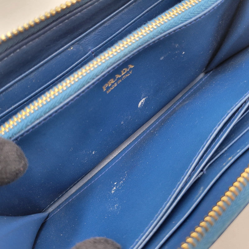 【中古品】【メンズ/レディース】 PRADA プラダ SAFFIANO 1ML506 サフィアーノ ラウンドファスナー 長財布 181-260205-as-18-izu カラー：ブルー 万代Net店