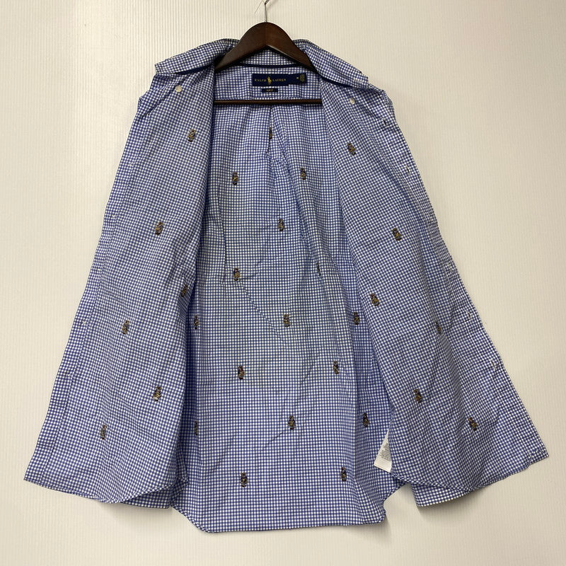 【中古品】【メンズ】 POLO BEAR CHECK LS SHIRT ポロベア チェック ロングスリーブ シャツ 長袖 トップス 147-260206-kh-10-izu サイズ：M カラー：ブルー×ホワイト 万代Net店