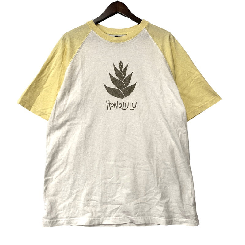 【中古品】【メンズ】 OLD STUSSY オールド ステューシー 紺タグ HONOLULU RAGLAN TEE ホノルル ラグラン Tシャツ 長袖 トップス 146-260206-kh-12-izu サイズ：L カラー：イエロー×ホワイト 万代Net店