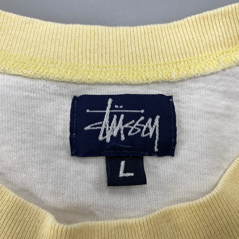 【中古品】【メンズ】 OLD STUSSY オールド ステューシー 紺タグ HONOLULU RAGLAN TEE ホノルル ラグラン Tシャツ 長袖 トップス 146-260206-kh-12-izu サイズ：L カラー：イエロー×ホワイト 万代Net店