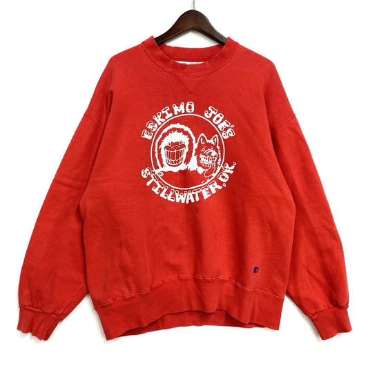 【中古品】【メンズ】 RUSSELL ATHLETIC ラッセル アスレチック 90’S USA製 ESKIMO JOE'S V GAZETTE SWEAT SHIRT エスキモー ジョーズ ブイ ガゼット スウェット シャツ トップス 長袖 146-260207-cs-22-izu サイズ：L カラー：レッド 万代Net店