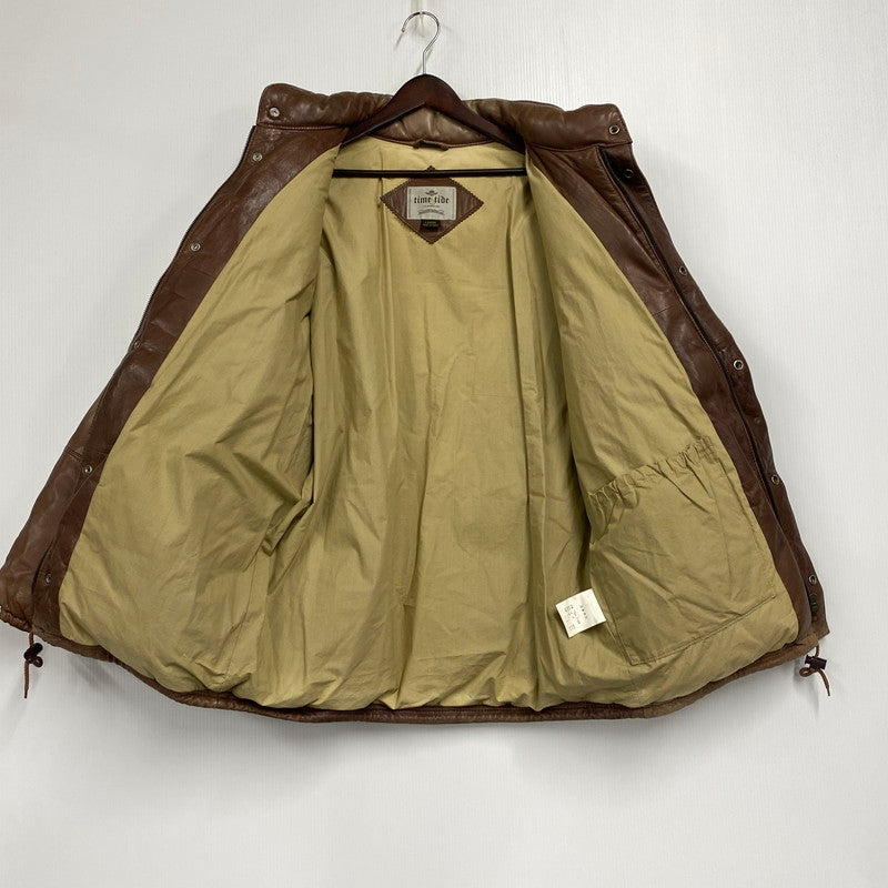 【現状渡し品】【メンズ】 TIME＆TIDE タイム アンド タイド 韓国製 LEATHER DOWN JACKET レザー ダウン ジャケット アウター 146-260205-ya-07-izu サイズ：L カラー：ブラウン 万代Net店