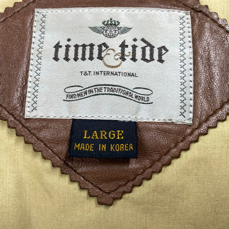 【現状渡し品】【メンズ】 TIME＆TIDE タイム アンド タイド 韓国製 LEATHER DOWN JACKET レザー ダウン ジャケット アウター 146-260205-ya-07-izu サイズ：L カラー：ブラウン 万代Net店