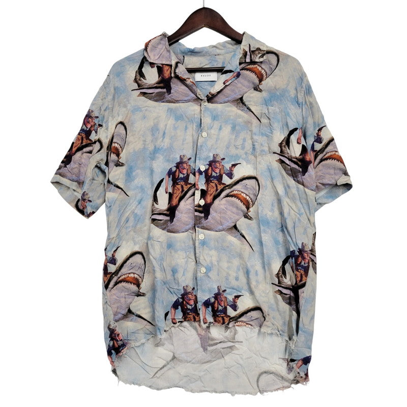 【中古品】【メンズ】 RHUDE ルード BLUE SHARK HAWAIIAN S/S SHIRT ハワイアン ショートスリーブ シャツ 半袖 トップス 142-260208-as-18-izu サイズ：S カラー：ブルー系 万代Net店