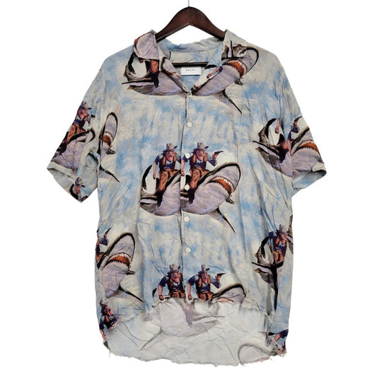 【中古品】【メンズ】 RHUDE ルード BLUE SHARK HAWAIIAN S/S SHIRT ハワイアン ショートスリーブ シャツ 半袖 トップス 142-260208-as-18-izu サイズ：S カラー：ブルー系 万代Net店