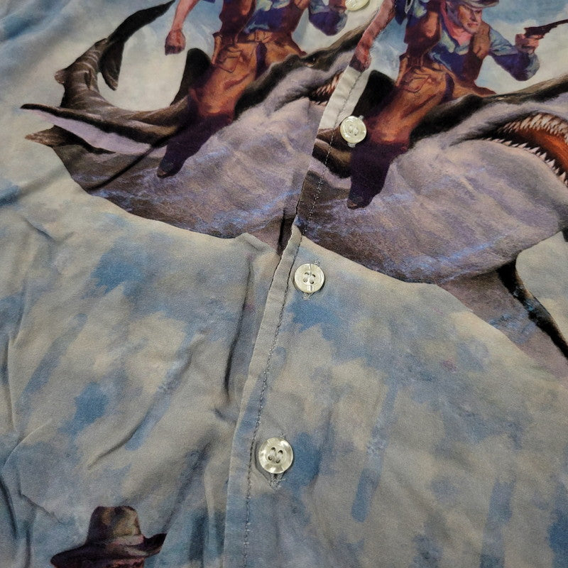 【中古品】【メンズ】 RHUDE ルード BLUE SHARK HAWAIIAN S/S SHIRT ハワイアン ショートスリーブ シャツ 半袖 トップス 142-260208-as-18-izu サイズ：S カラー：ブルー系 万代Net店
