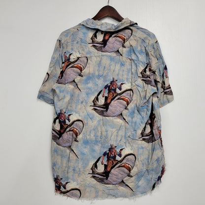 【中古品】【メンズ】 RHUDE ルード BLUE SHARK HAWAIIAN S/S SHIRT ハワイアン ショートスリーブ シャツ 半袖 トップス 142-260208-as-18-izu サイズ：S カラー：ブルー系 万代Net店