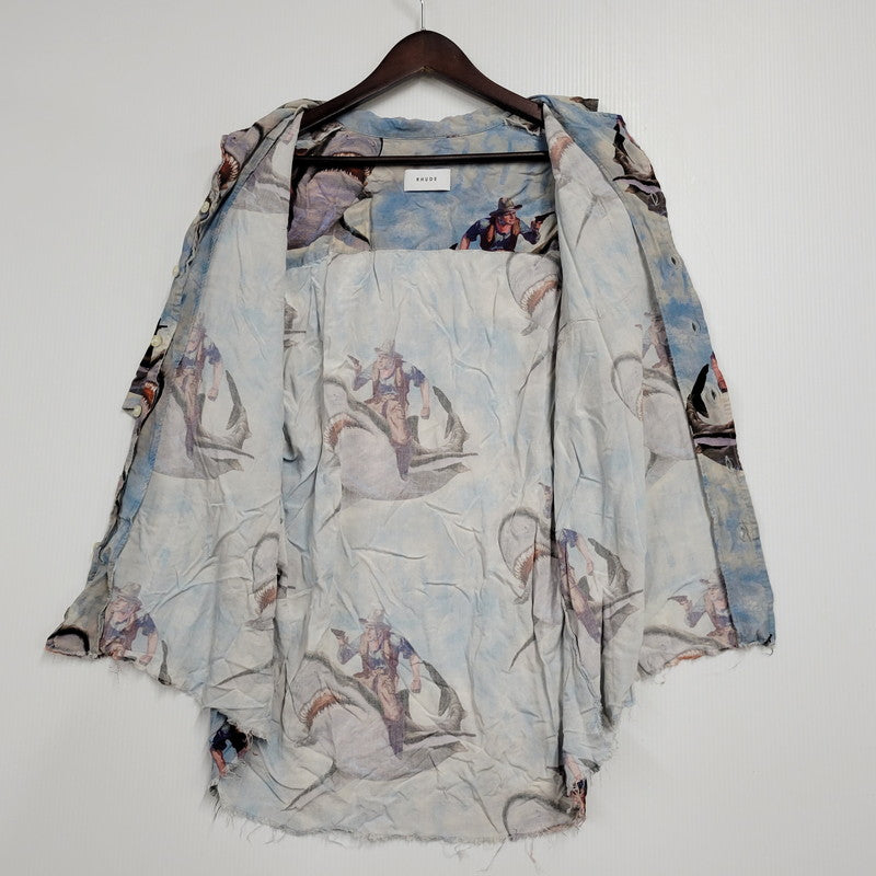 【中古品】【メンズ】 RHUDE ルード BLUE SHARK HAWAIIAN S/S SHIRT ハワイアン ショートスリーブ シャツ 半袖 トップス 142-260208-as-18-izu サイズ：S カラー：ブルー系 万代Net店