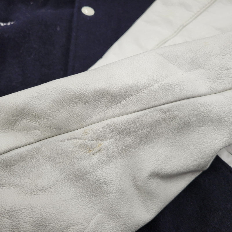 【中古品】【メンズ】 HOLLOWAY ホロウェイ USA製 KEVIN LEATHER×WOOL STADIUM JACKET レザー ウール スタジアムジャケット 146-260208-tt-07-izu サイズ：XL カラー：ネイビー×ホワイト 万代Net店