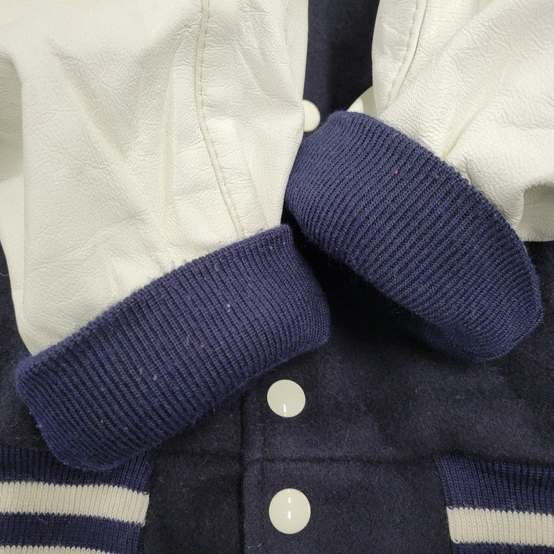【中古品】【メンズ】 HOLLOWAY ホロウェイ USA製 KEVIN LEATHER×WOOL STADIUM JACKET レザー ウール スタジアムジャケット 146-260208-tt-07-izu サイズ：XL カラー：ネイビー×ホワイト 万代Net店
