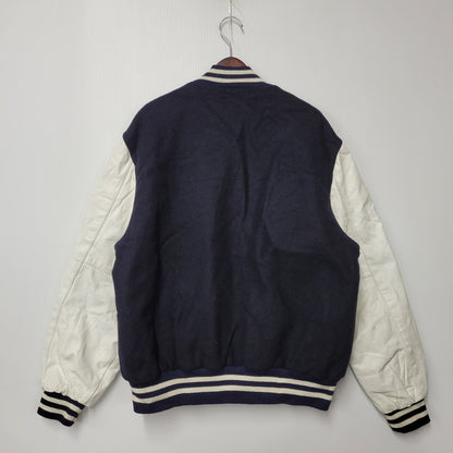 【中古品】【メンズ】 HOLLOWAY ホロウェイ USA製 KEVIN LEATHER×WOOL STADIUM JACKET レザー ウール スタジアムジャケット 146-260208-tt-07-izu サイズ：XL カラー：ネイビー×ホワイト 万代Net店