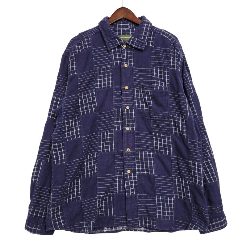 【中古品】【メンズ】 L/S PATCHWORK SHIRT 034-9378 ロングスリーブ パッチワーク シャツ 長袖 トップス 144-260223-as-29-izu サイズ：XL カラー：ネイビー 万代Net店