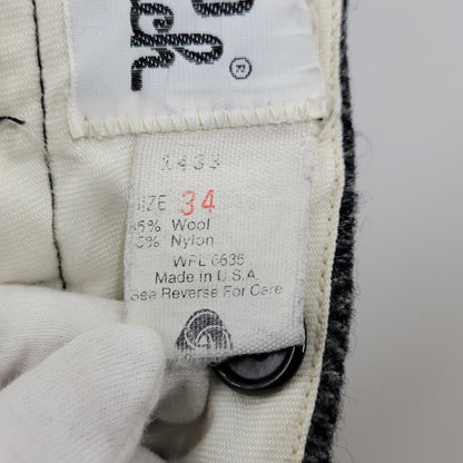 【中古品】【メンズ】 HERRINGBONE WOOL WIDE PANTS ヘリンボーン ウール ワイドパンツ USA製 ボトムス 157-260209-as-21-izu サイズ：34 カラー：ブラック系 万代Net店