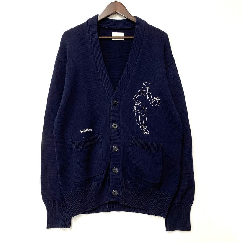 【中古品】【メンズ】 BALLAHOLIC ボーラホリック LOGO COTTON KNIT CARDIGAN ロゴ コットン ニット カーディガン 長袖 142-260214-as-12-izu サイズ：L カラー：ネイビー 万代Net店