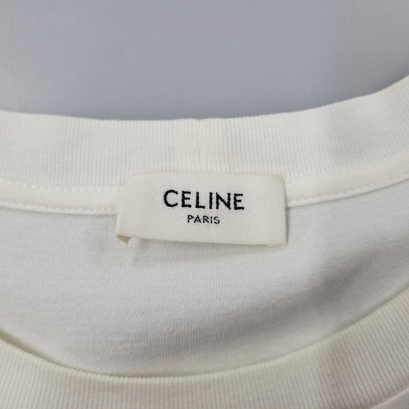 【中古品】【メンズ】 CELINE セリーヌ 2X681671Q シルクスクリーンプリントルーズフィットクルーネックTシャツ 半袖 トップス 141-260210-as-01-izu サイズ：S カラー：ホワイト 万代Net店