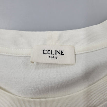 【中古品】【メンズ】 CELINE セリーヌ 2X681671Q シルクスクリーンプリントルーズフィットクルーネックTシャツ 半袖 トップス 141-260210-as-01-izu サイズ：S カラー：ホワイト 万代Net店