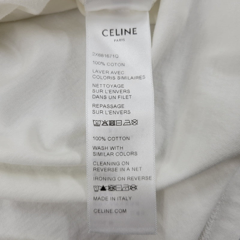 【中古品】【メンズ】 CELINE セリーヌ 2X681671Q シルクスクリーンプリントルーズフィットクルーネックTシャツ 半袖 トップス 141-260210-as-01-izu サイズ：S カラー：ホワイト 万代Net店