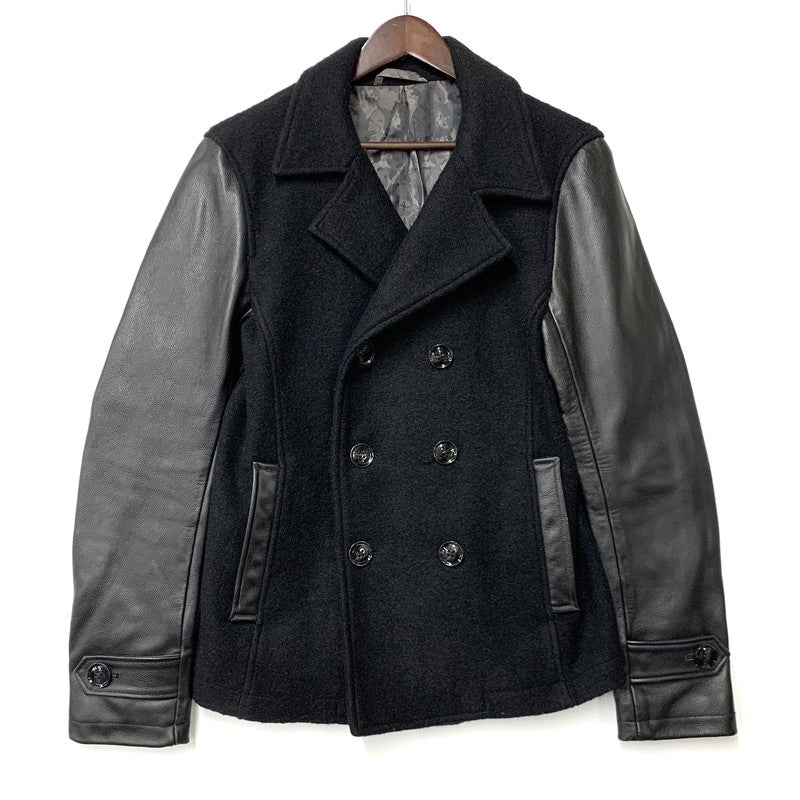 【現状渡し品】【メンズ】 MIDAS ミダス 361366 WOOL LEATHER P COAT ウール レザー ピーコート アウター 147-260214-cs-24-izu サイズ：M カラー：ブラック 万代Net店