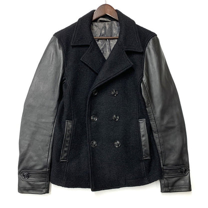【現状渡し品】【メンズ】 MIDAS ミダス 361366 WOOL LEATHER P COAT ウール レザー ピーコート アウター 147-260214-cs-24-izu サイズ：M カラー：ブラック 万代Net店