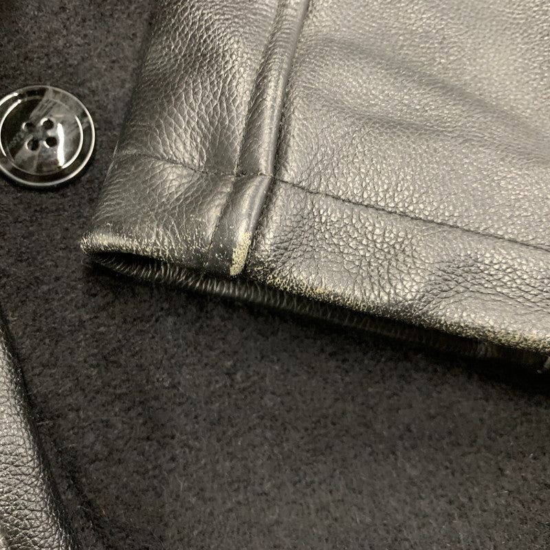 【現状渡し品】【メンズ】 MIDAS ミダス 361366 WOOL LEATHER P COAT ウール レザー ピーコート アウター 147-260214-cs-24-izu サイズ：M カラー：ブラック 万代Net店