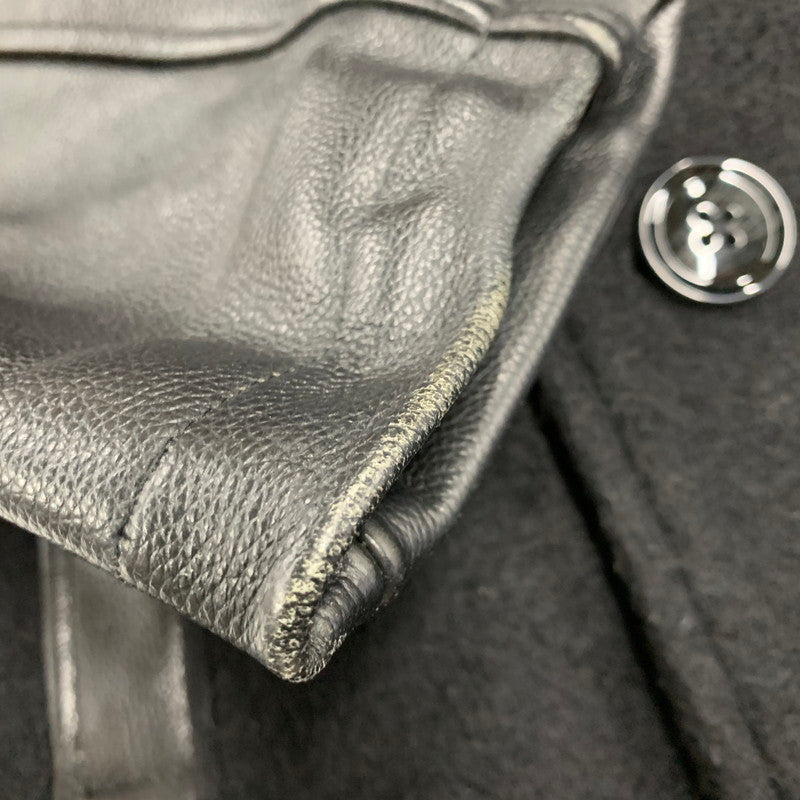 【現状渡し品】【メンズ】 MIDAS ミダス 361366 WOOL LEATHER P COAT ウール レザー ピーコート アウター 147-260214-cs-24-izu サイズ：M カラー：ブラック 万代Net店